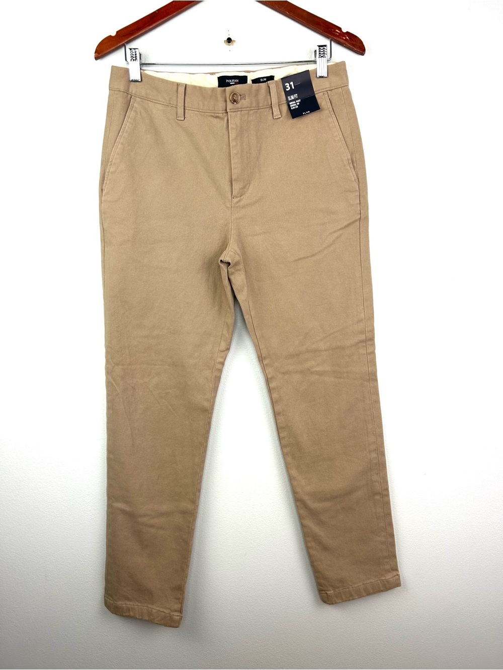 Polham Men’s slim Fit Chino Pants size 31X29 in Beige everyday stretch NEW